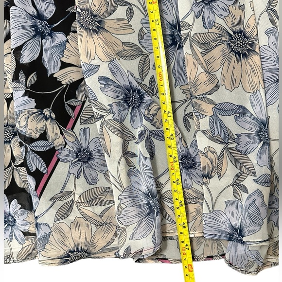 Maison Tara Blue Pink Black Tan Gray Floral Nouveau Chiffon Midi Dress Size 14 - Picture 9 of 12